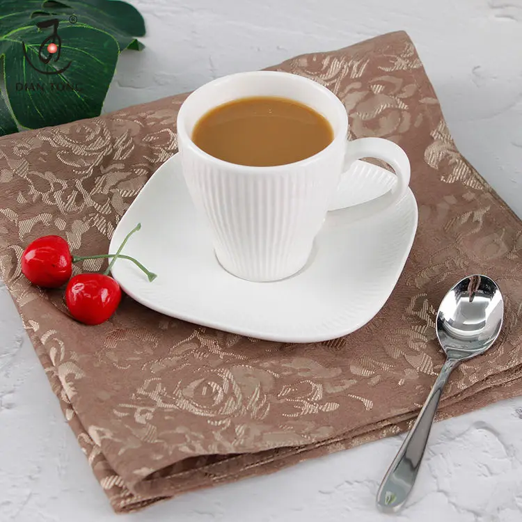 DianTong new design plain white porcelain ceramic biscuit espresso & coffee cup and square saucer with custom logo