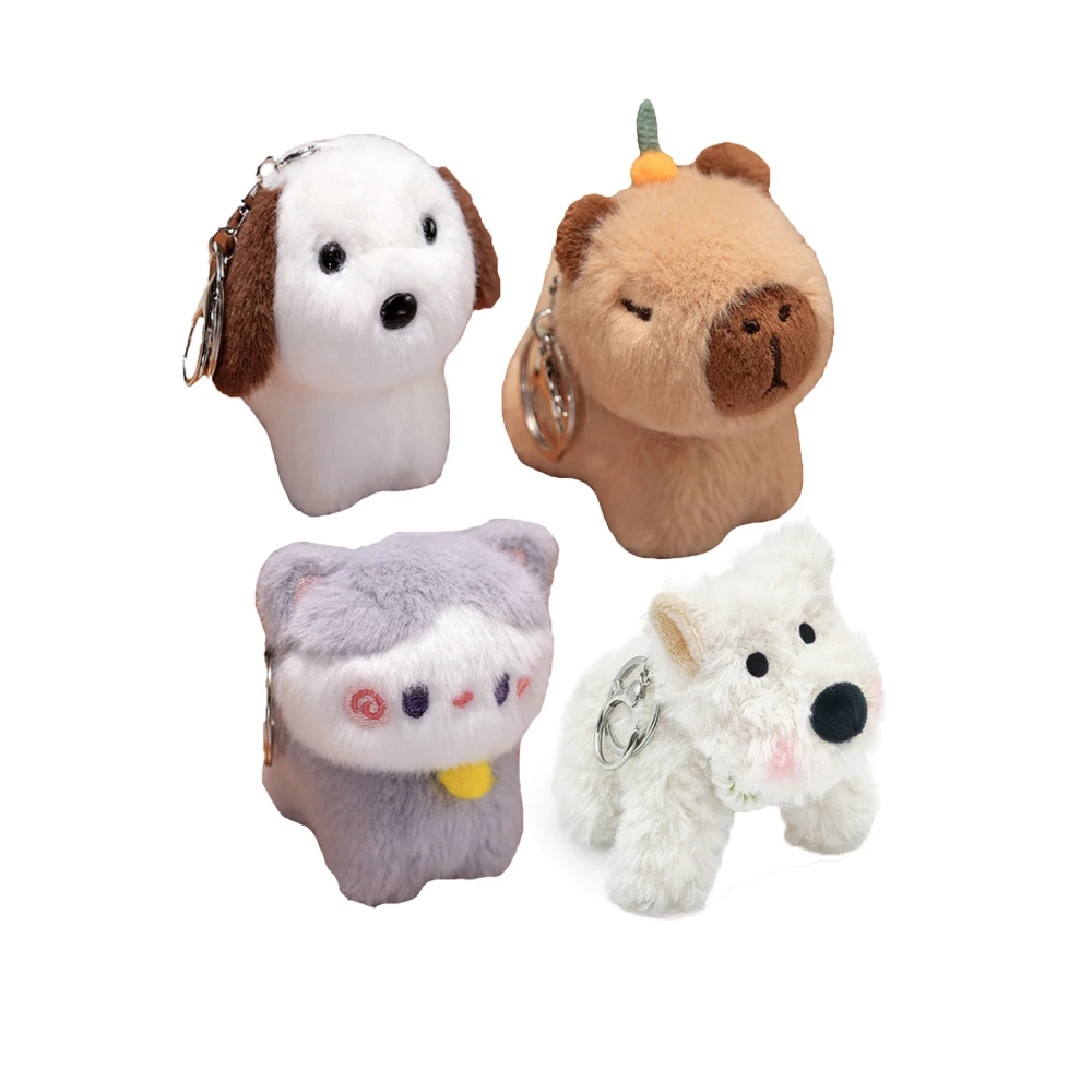 Promotional Mini Capibara Keychain in Bulk White Puppy Key Ring Holder Plush Toy Cute Highland Terrier Stuffed Keychain Toys