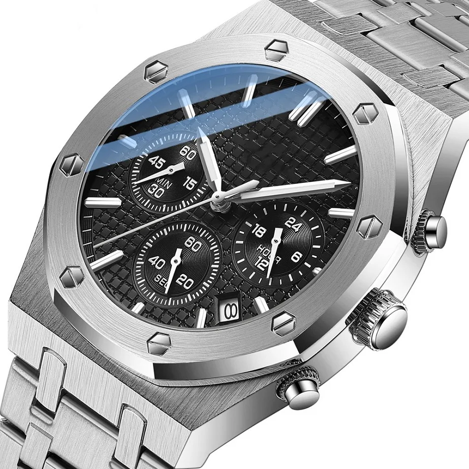 Fashion Business Mens Watches Top Quartz Watch Men Stainless Steel Waterproof Wristwatch