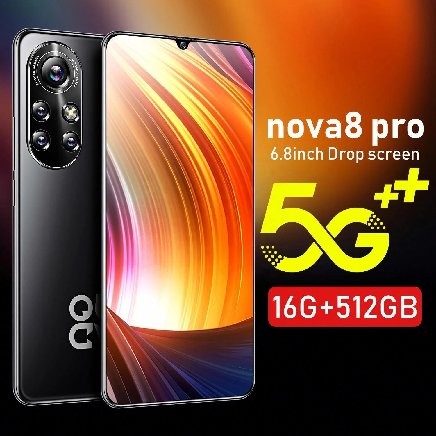 Global Version Nova 8 Pro smart phone 6.8 HD Inch Full Screen 12+512GB Dual SIM SmartPhone 6800mAh Andriod Mobile Phone