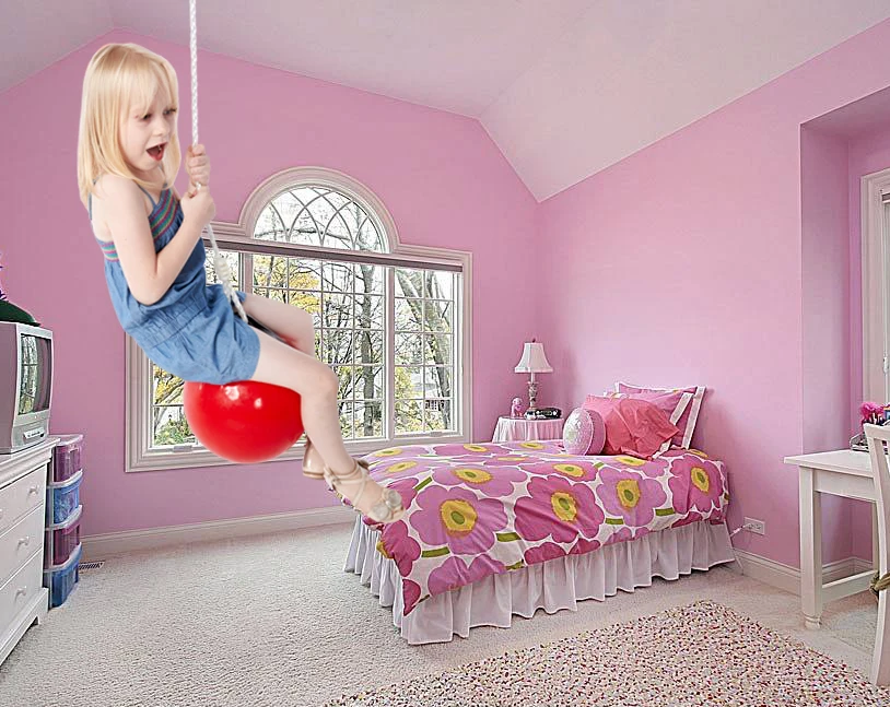 
Professional manufacture indoor kids swing seat set hanging rope red or blue PVC ball swing 