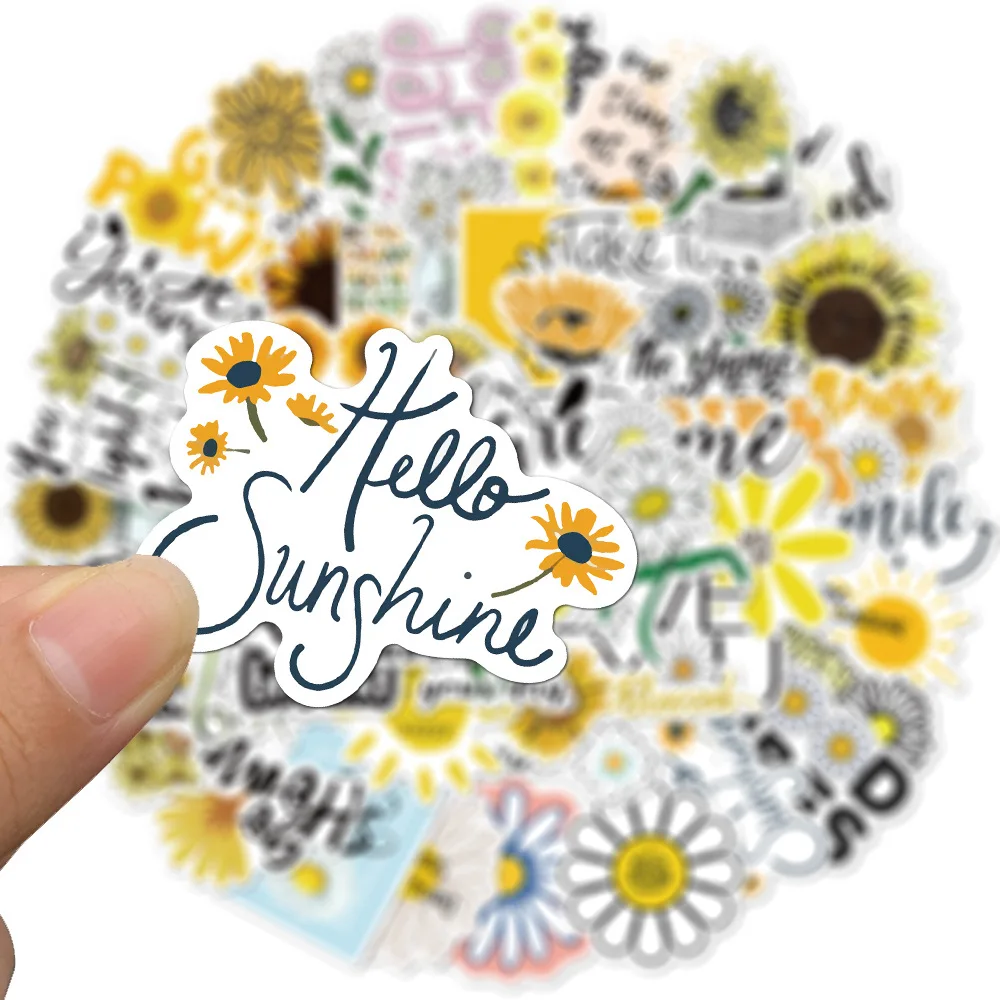 50pcs/bag Daisy flowers with Inspirational Words in English stickers alphabet Waterproof PVC Vinyl Removable Stickers for kids