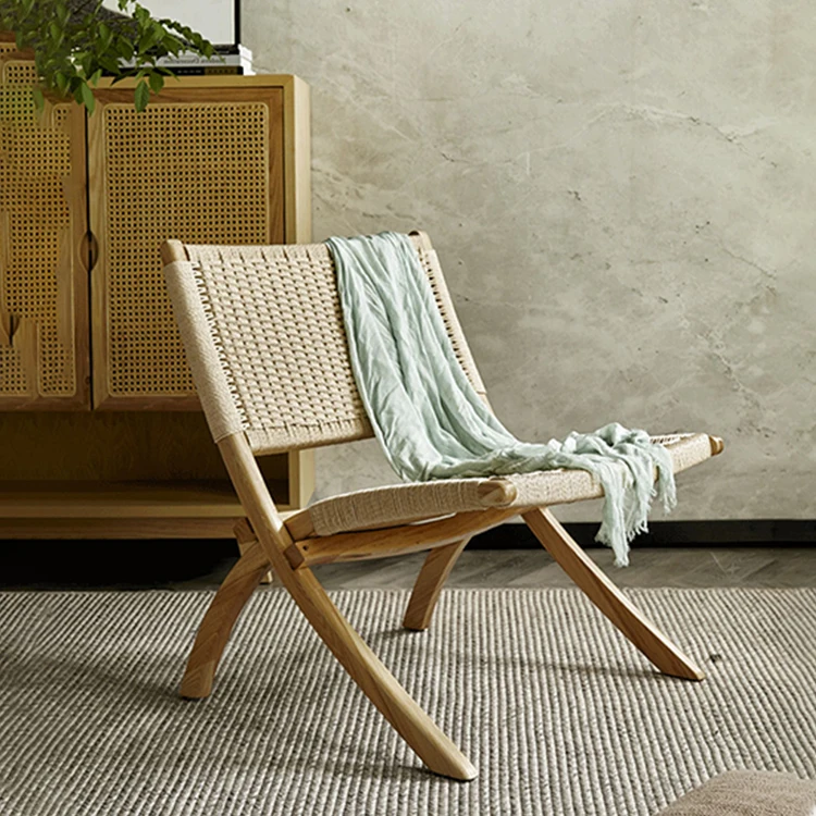 Factory Outlet High Quality Solid Ash Wood Lounge Sofa Chair For Living Room Coffee Shop Rattan Armchair With Paper Rope Woven