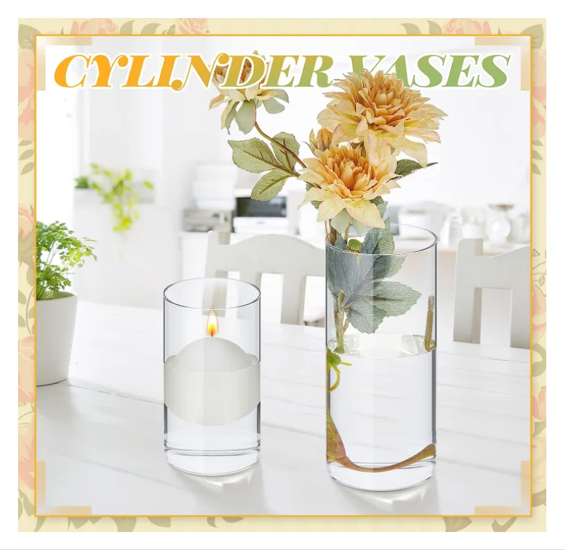 customize handmade creative modern wide mouth large tall cylinder bud nordic hydroponic transparent bottle flower glass vase