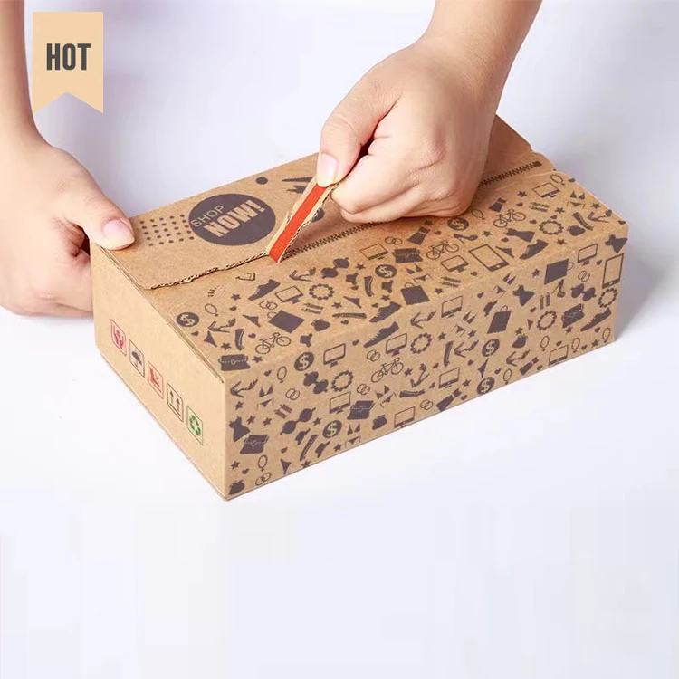 Recyclable Brown Clothing Corrugated Cardboard Packaging Mailer Branded Apparel Shipping Paper Tear Strip Zipper Box