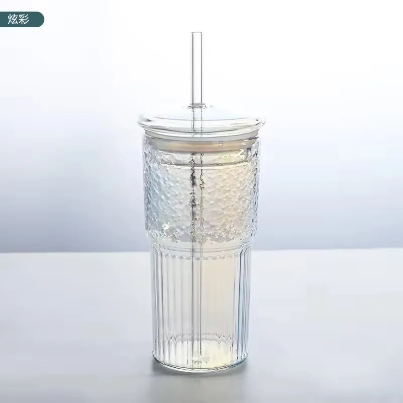 High Beauty Large Capacity Creative 16oz Borosilicate square heat resistant coffee glass cup with lid