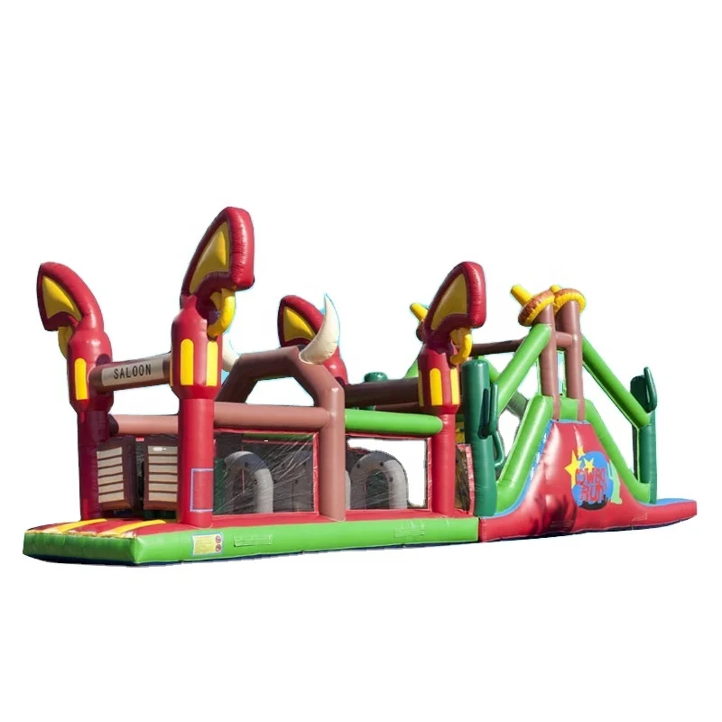 Interesting cow boy bouncy house slide obstacle course for kid and adult