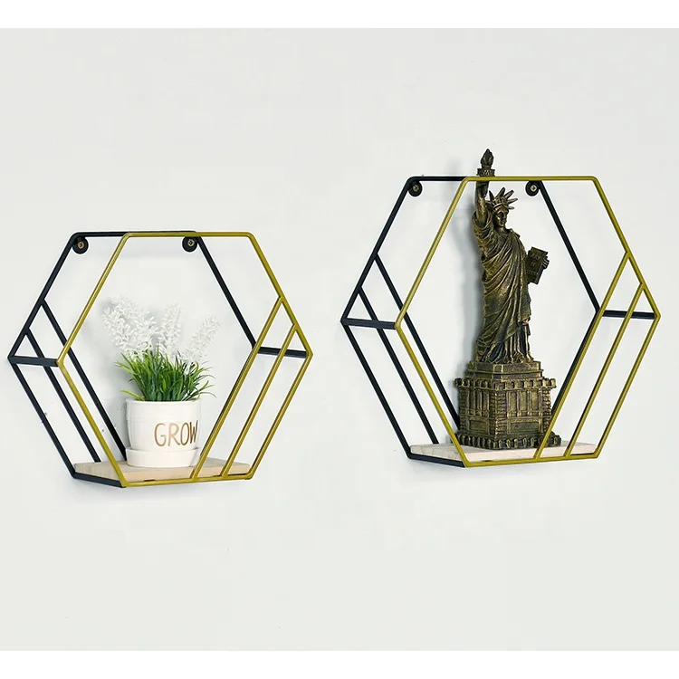 
Modern Home Decor Metal Frame Decorative Book Hexagon Shape Mount Wall Shelf 