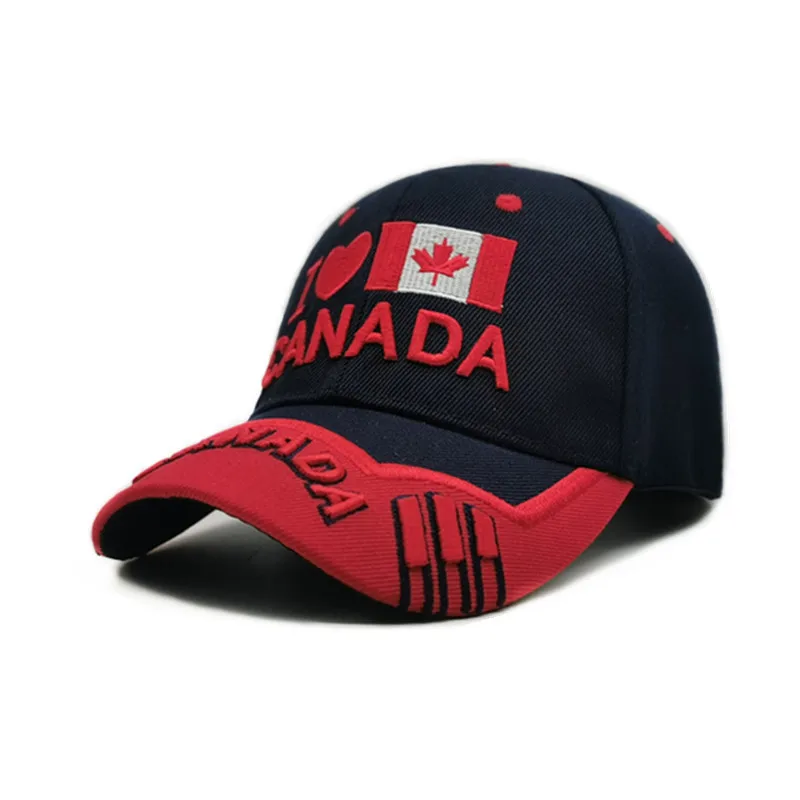 Wholesale Summer Outdoor Sports Cap Canada Flag Maple Leaf Design Custom Embroidered Baseball Cap For Men Women