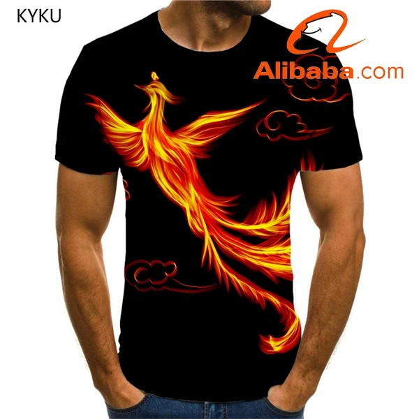 Wholesale 3d Bird Men Animal Tshirt Printed Flame Funny T shirts Cloud Tshirts Casual Black Shirt Print Short Sleeve