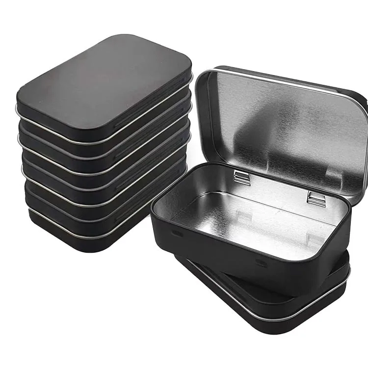 Custom Empty Black Rectangular Tin Box Cigarette Gift Candy Box Small Metal Box with Hinge