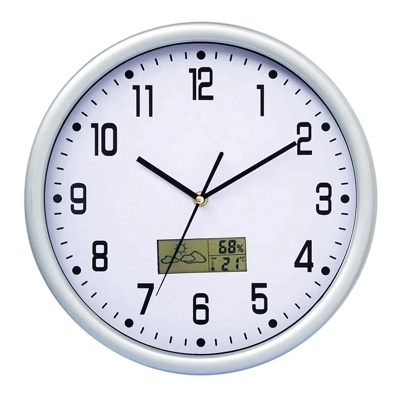 
12inch Led Wall Clock With Digital Readout for Month, Date, Day and Room Temperature 