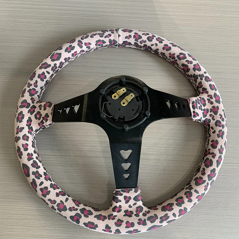 TIYPEOR custom leopard print heart-shaped bracket with suede sports modified car steering