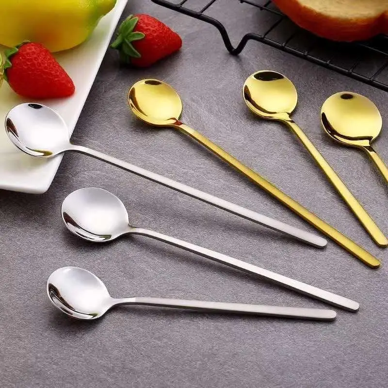 13cm 15cm 17cm Tea Milk Coffee Spoon Stainless Steel Small Gold Black Spoon Rainbow Long Round Handle Spoon