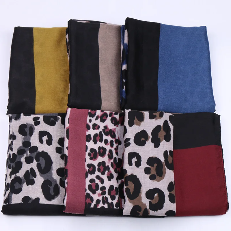 Fashion Women Autumn Scarves Wrap Pashmina Striped Geometric Long Shawl Leopard Print Cotton Scarf