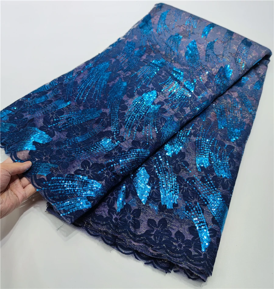 High quality french tulle lace luxury embroidery velvet lace with sequins elegant evening dress fabric for lady