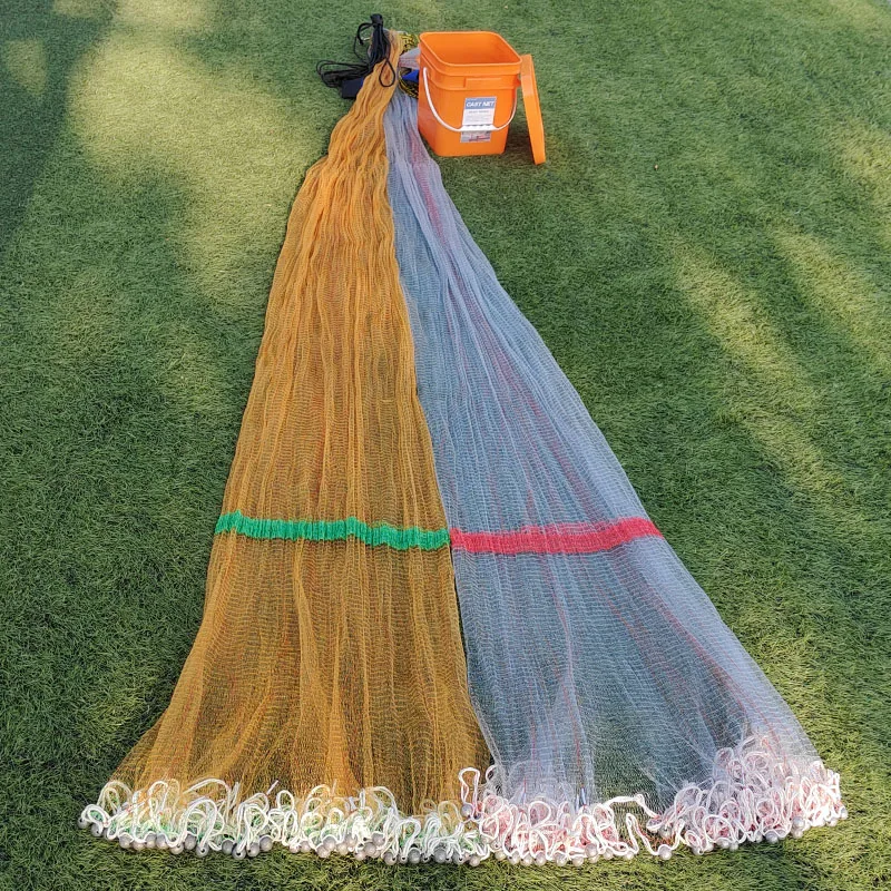 Professional Japanese Nylon Fishing Net High Quality Cast Net with Double Knot Olive Sink Lead Large Bottom Pocket Net