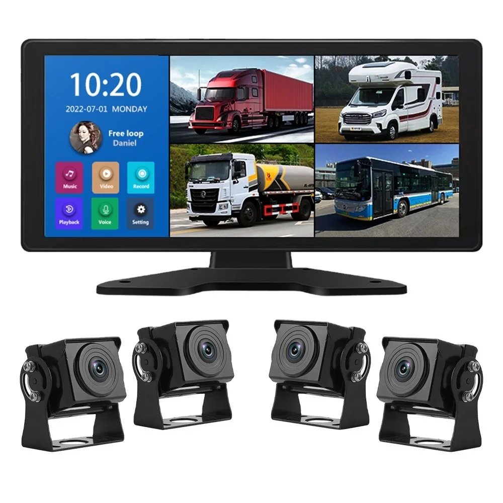 Universal Split Screen Quad Touch Monitor 360 Truck Ai Bsd Blind Spot Detection System 4k Recording Kit for Heavy Vehicle Crane