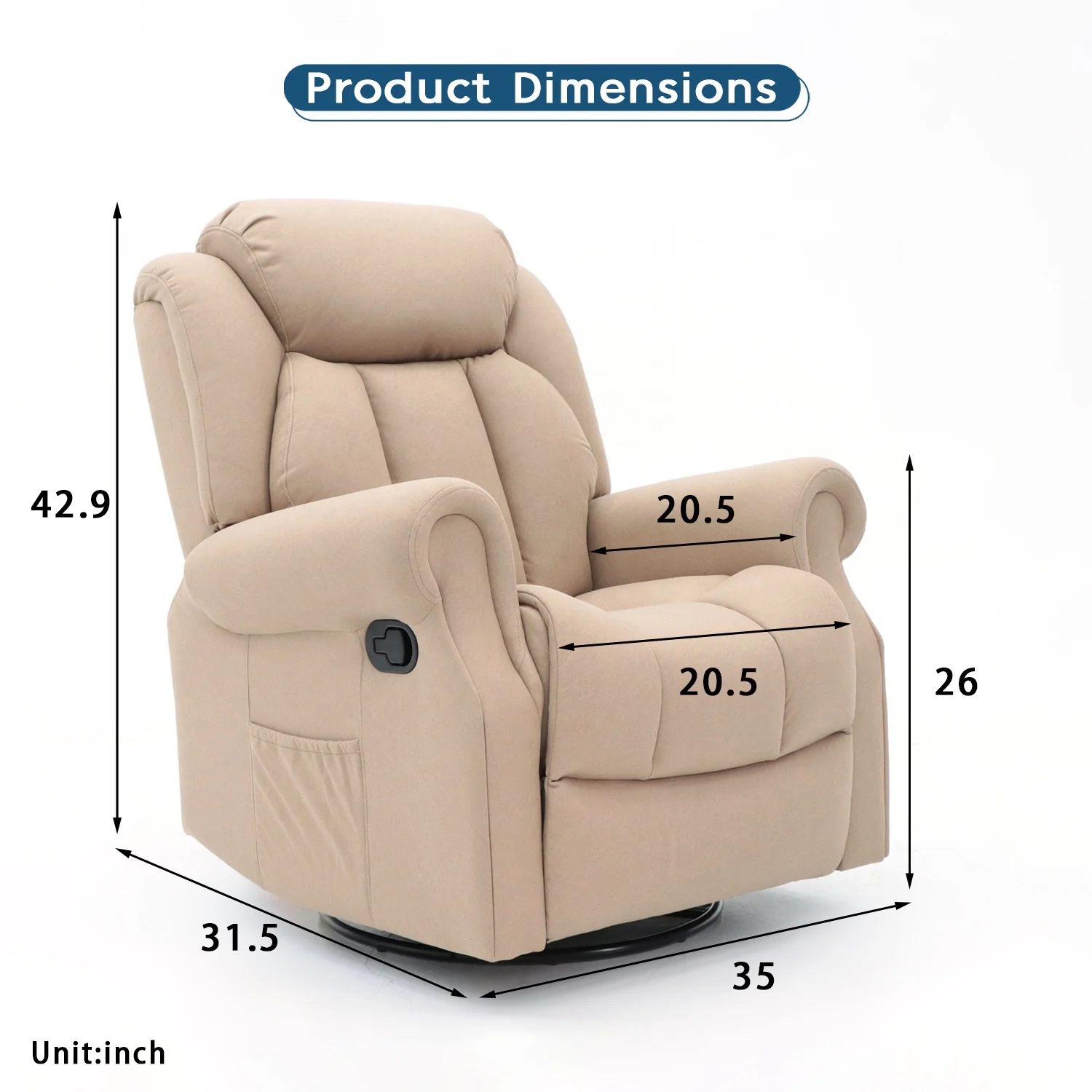Geeksofa Modern Fabric Manual Recliner Chair with Rocking and Swivel for Living Room Furniture