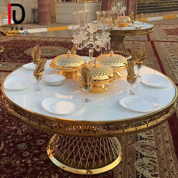 Dubai design stainless steel dining table with MDF top for wedding