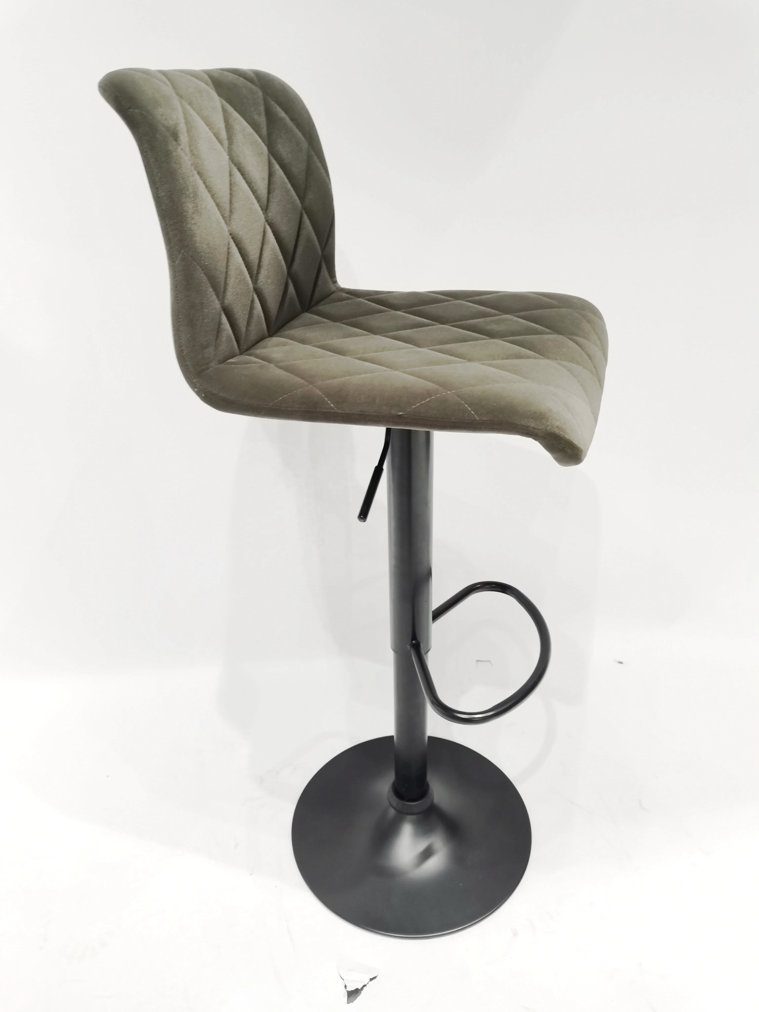 Adjustable height swivel metal frame velvet fabric bar stools chairs for kitchen