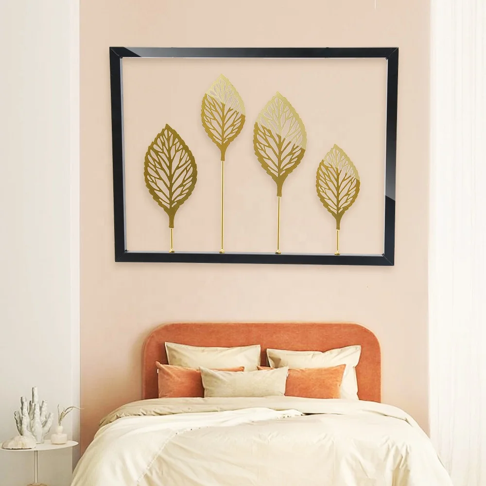 Foryoudecor home living room decorative European modern wall hanging metal 4pcs leaves wall art decoration