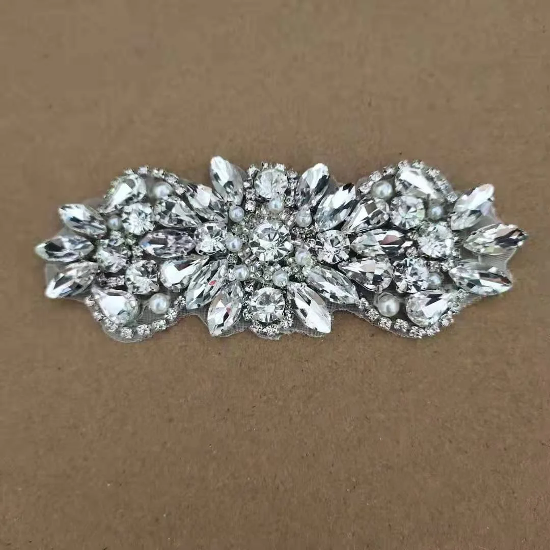 Wholesale Rhinestone Applique Crystal Patch Embroidery,Bridal Sash Crystal Wedding Appliques