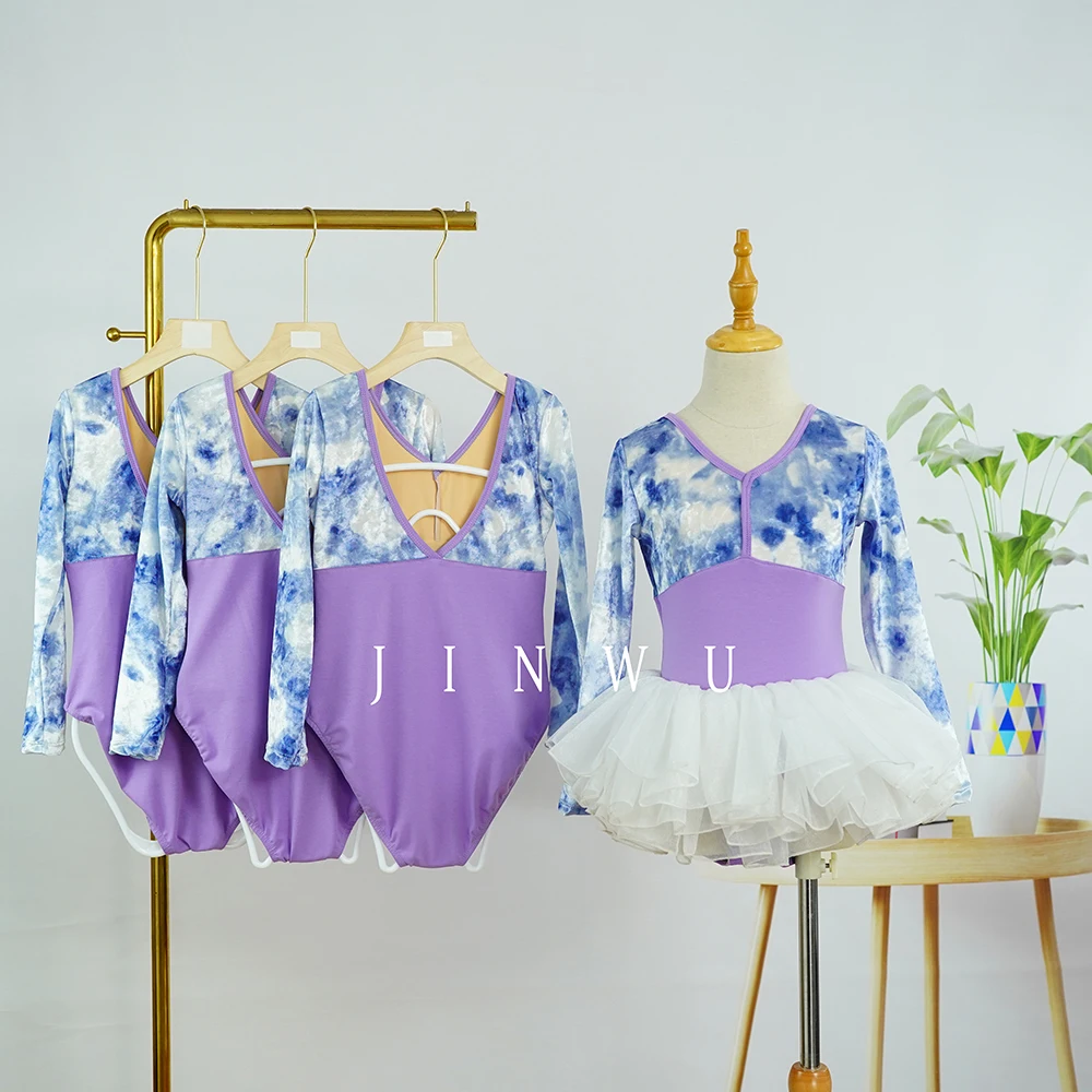Hot sales new arrivals tie dye velvet purple dance trainingwear ballet leotard manufacturer