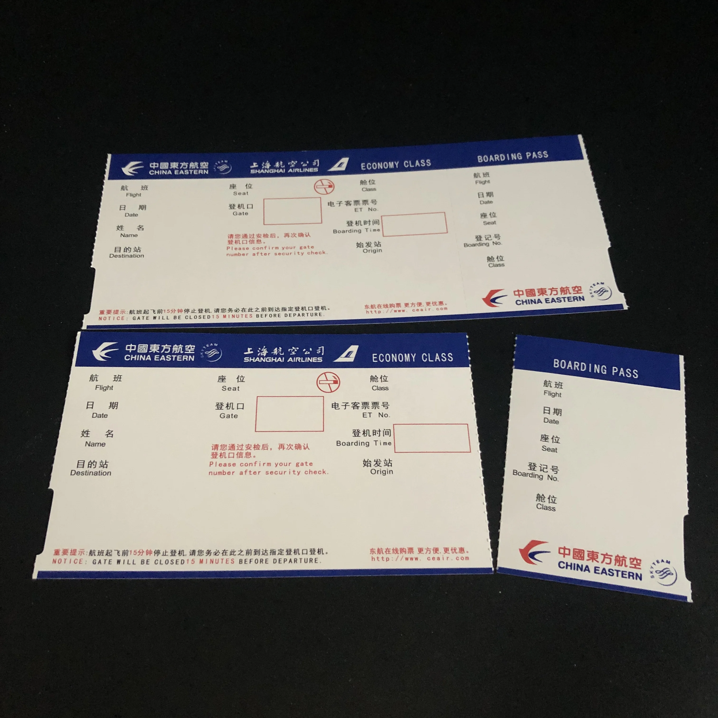 Factory price customized blank thermal Printing boarding pass registration airline ticket