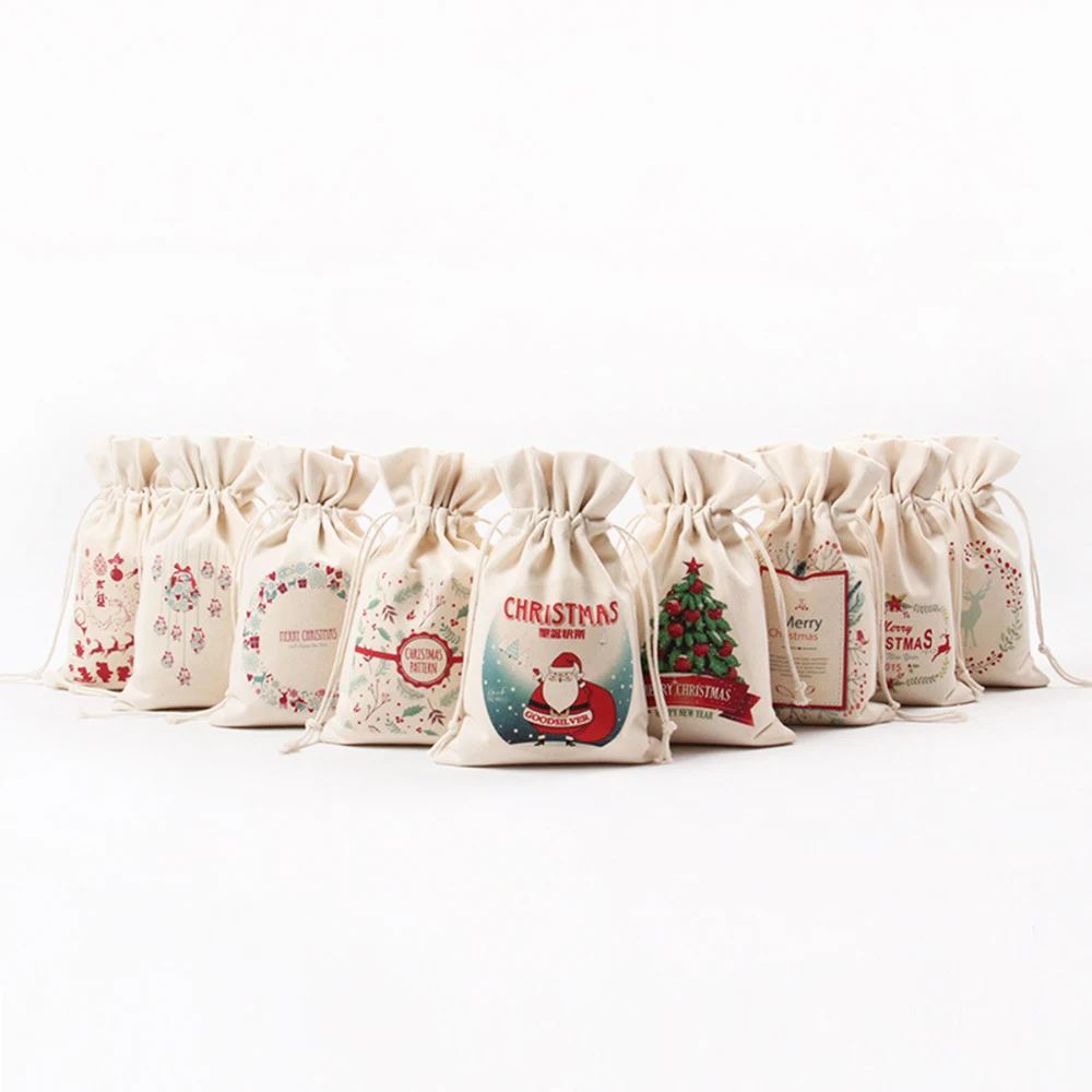 Personalized Large Gift Burlap Bag Canvas Cotton Blank Drawstring Bag Christmas Santa Sacks For Xmas Presents Storage