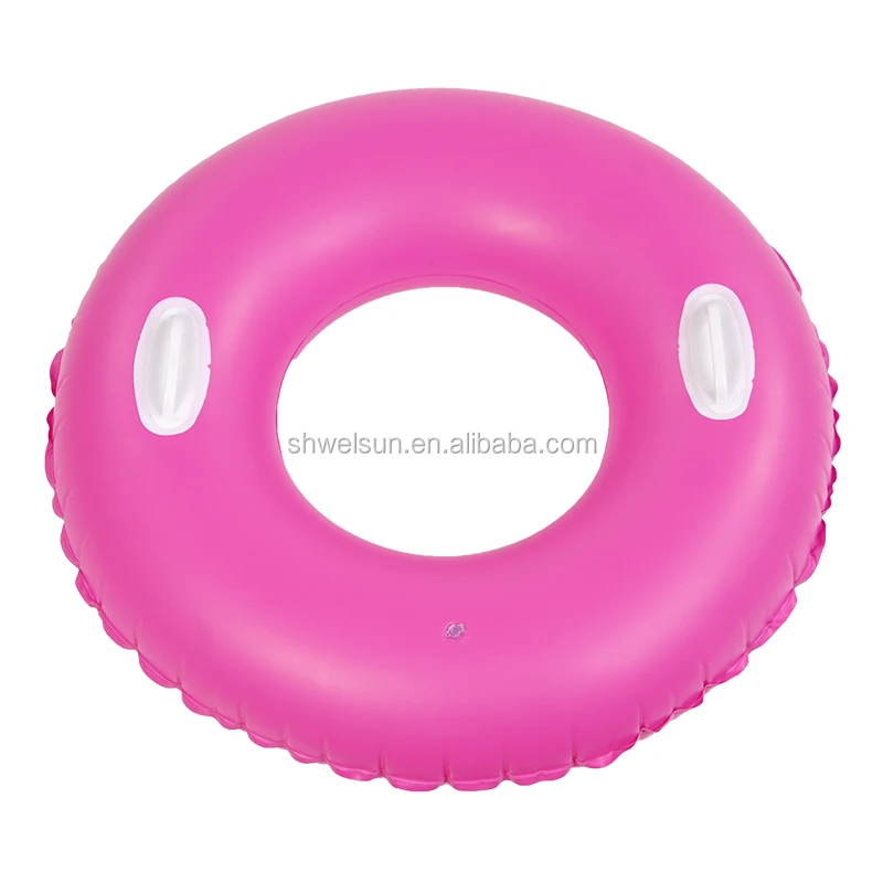 Summer Hot Sale solid colorful inflatable water swimming ring with handles for adults and kids