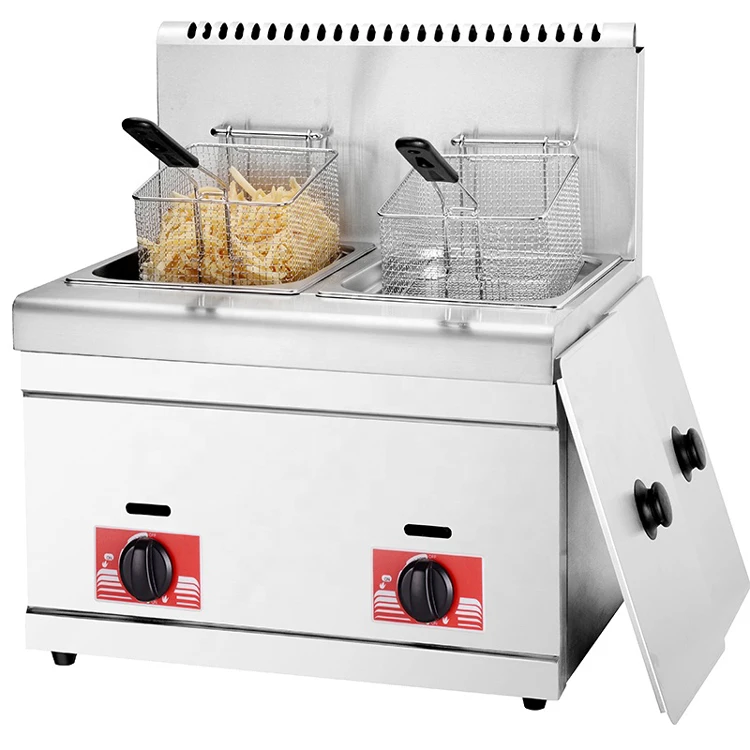 Commercial Stainless Steel LPG Counter Top Gas Chicken Pressure 2-Tank Fryer with thermostat for sale