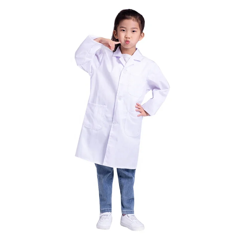 Custom logo printing White Hospital Doctor Uniformes Polyester Kids Lab Coat From China