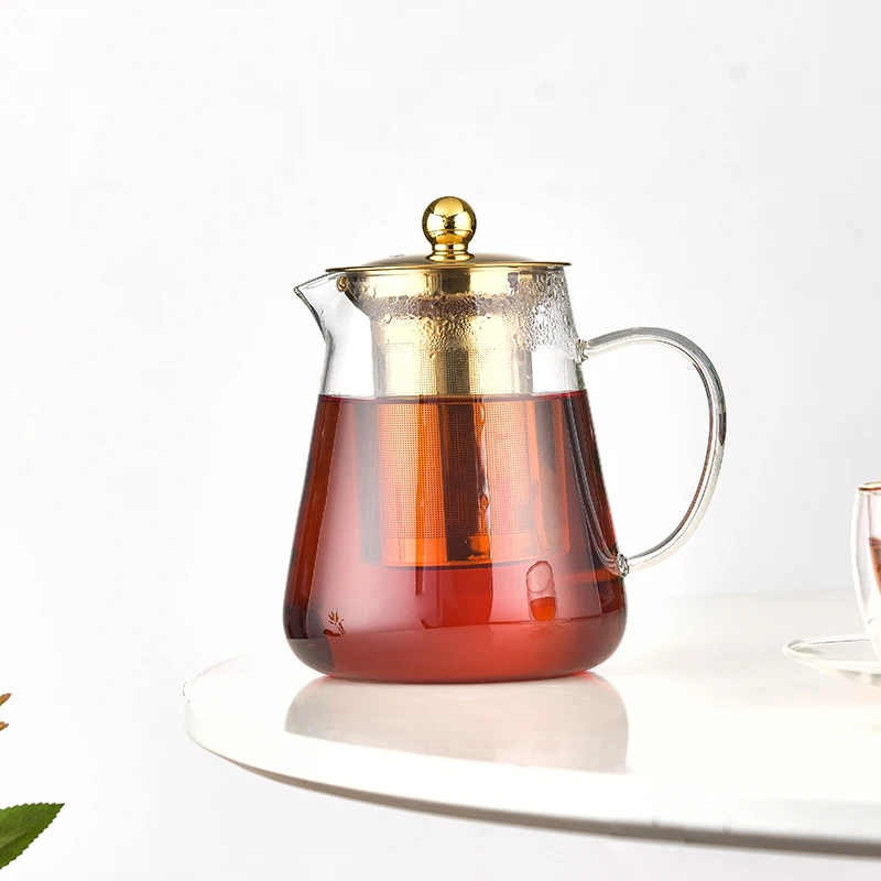 aramoro Unique Custom Clear Handblown Borosilicate Heat Fire Resistant Glass Teapot with Warmer with Stainless Steel Infuser