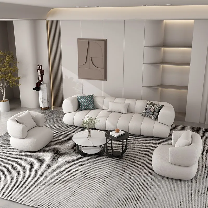 Modern fashion living room family small sofa double row lamb velvet net red clothing store beauty salon Sofa set