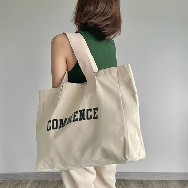 Wholesale Small MOQ nature large size eco-friendly reusable custom logo print large capacity tote bag canvas cotton shopping bag