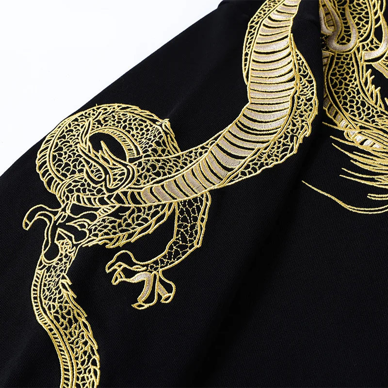 Vintage Dragon Embroidery Hooded Sweatshirt Men Girls Couple Tops Hoodie Jacket