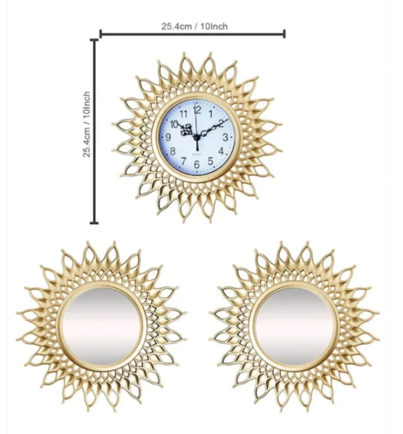 Popular Muslim Mirrors And Clocks 3Pcs In A Set Fashion Home Decoration Set Wall Clocks Frame Bedroom Wall Decoration Clock