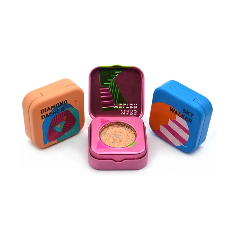 OEM Tinplate Eyeshadow Tin Box Highlighter Tin Box Small Cosmetic Tin Box With Hinge Square Metal Cosmetic Containers