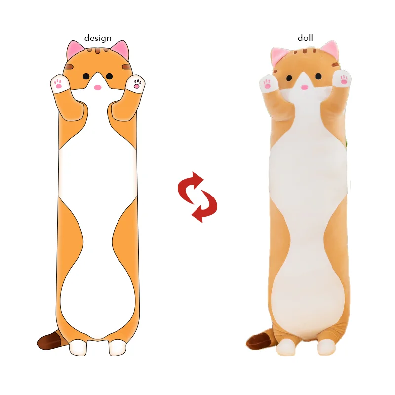 New Design Custom Stuffed Soft Cat Long Pillow Baby Plush Toys Cute Stuffed Animal Toys For Sleeping Comfortable