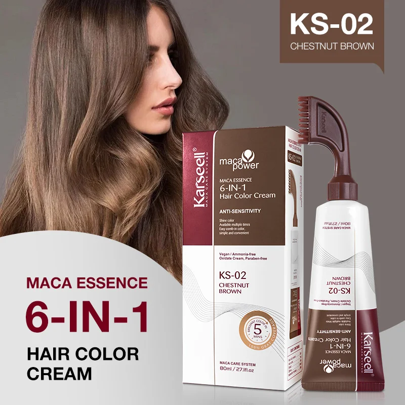 Karseell Maca Best Hair Color Cream 6-IN-1 Chestnut Brown Hair Color Cream For Professional Salon Use