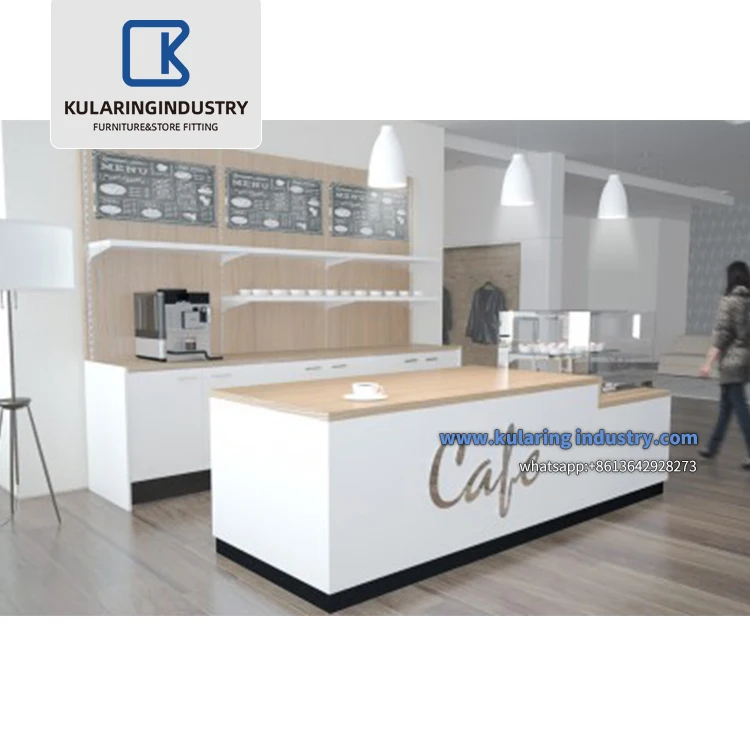 Wooden Coffee Shop Bar Counter Decoration Design Custom Milk Tea Mall Kiosk High Fashion Antique Style Coffee Bar