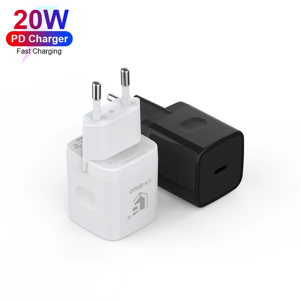 LVSHUO Usb-C Power Adapter UK EU 20W Usb Type C Quick Charger PD Fast Wall Charger for Apple iPhone 12 Mini Pro Max