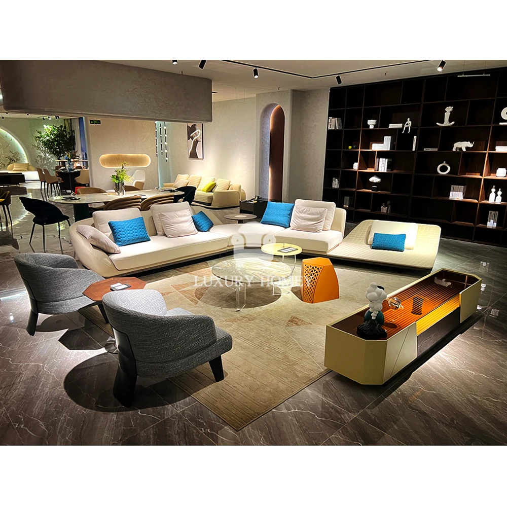 Luxury Floor Chaise Lounge L Shape Sofa Bed Set Living Room Modern Couch Seating Sofa Set Leather Chaise Lounge Arabic Sofa