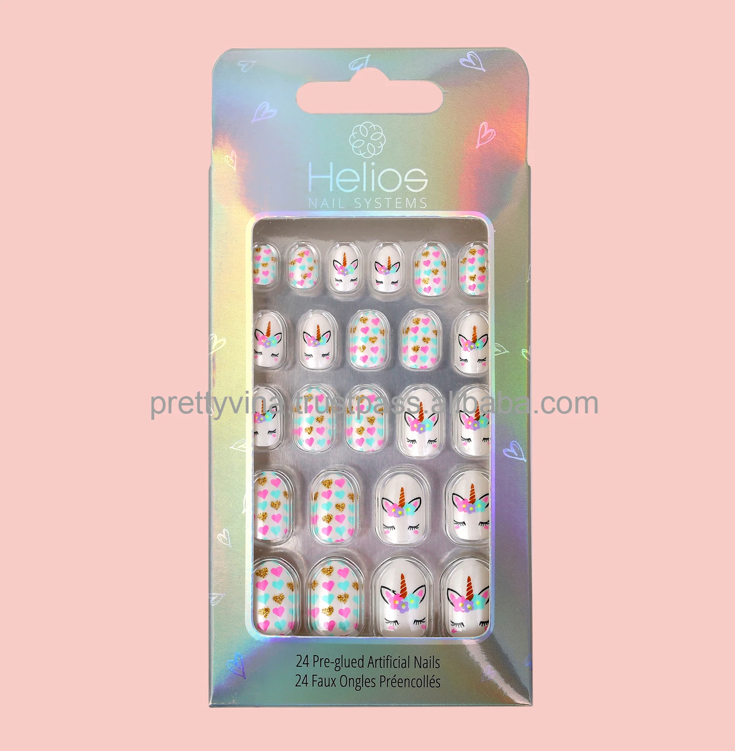 HELIOS, Детская мода, красивые ногти, милый пресс на ногти с сердцами и единорогами, искусственные ногти