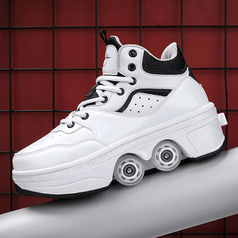 Wholesale Kids Kick Wheel Shoes 4 Wheels Adult Children Kick Roller Skate Shoes Synthetic Upper Material Summer Winter Sports