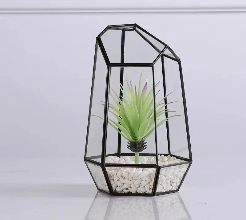nordic simple golden vase geometric metal plant holder hydroponic plant flower vase glass test tube terrarium table home decor