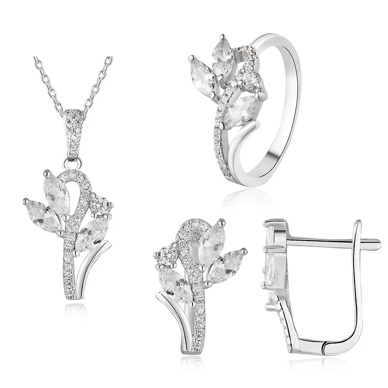 Fashion elegant CZ wedding 925 silver jewelry set