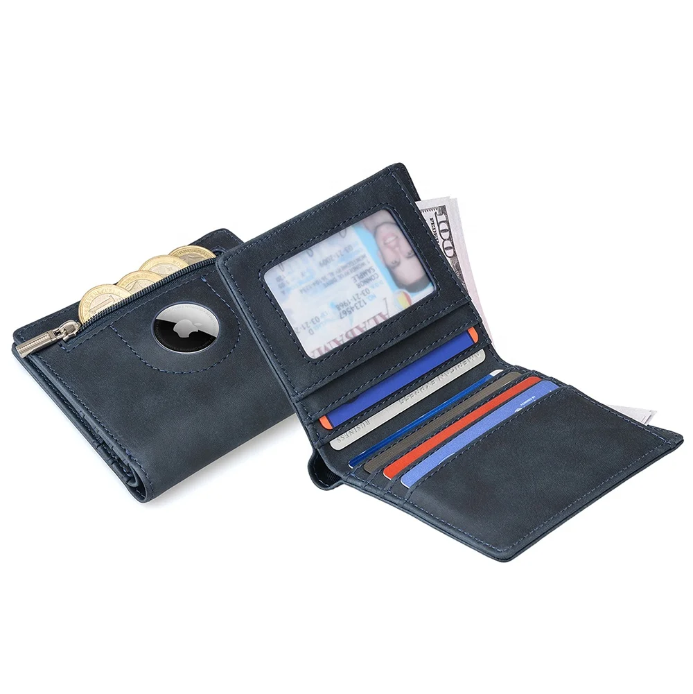 Factory Price Custom PU Leather RFID Blocking Slim Card Holder Wallet Case With Apple Airtag