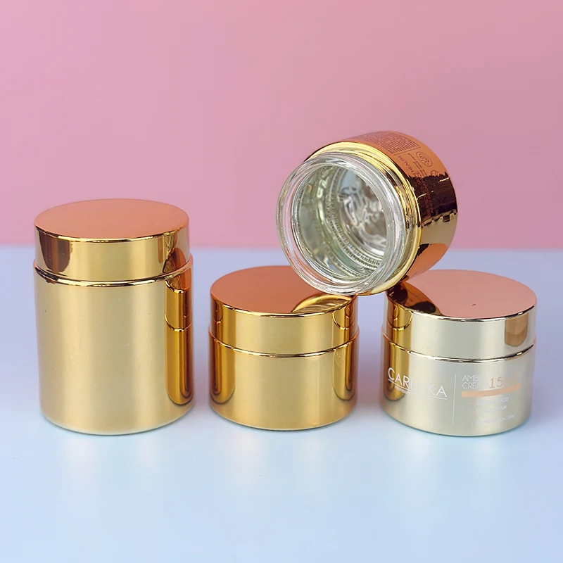 Luxury Glass Skincare Cosmetic Cream Jar 5ml 10ml 1oz 30g 50g 100g 200g Silver Gold with Lid